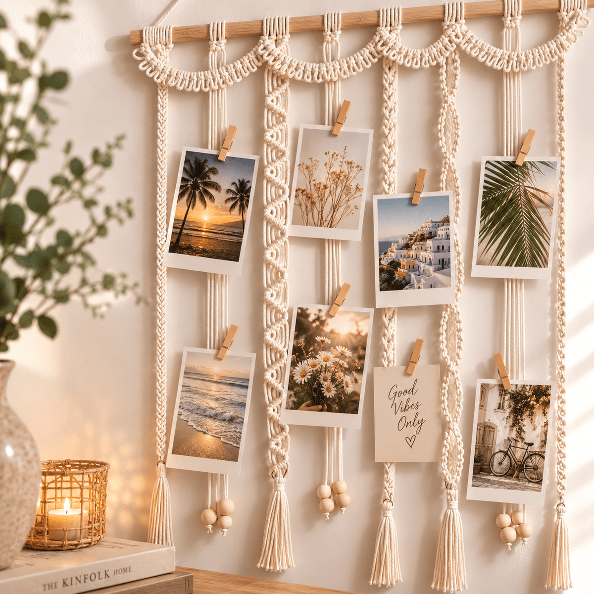 Freya - Macrame Woven Photo Display with 20 Clips - Urban Alcove