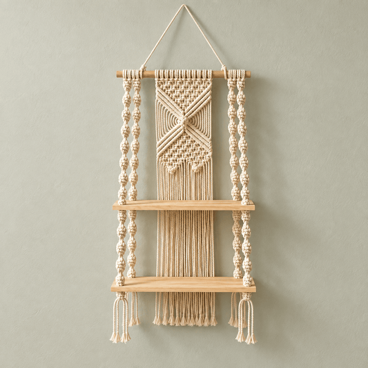 Elara a 2-Tier Boho Macramé Wall Shelf - Image