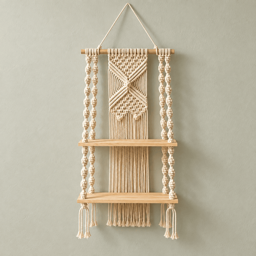 Elara a 2-Tier Boho Macramé Wall Shelf
