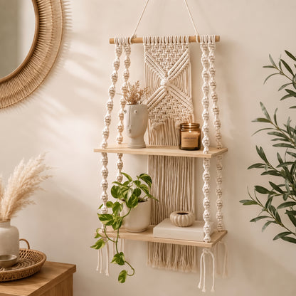 Elara a 2-Tier Boho Macramé Wall Shelf - Urban Alcove