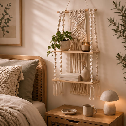 Elara a 2-Tier Boho Macramé Wall Shelf - Image