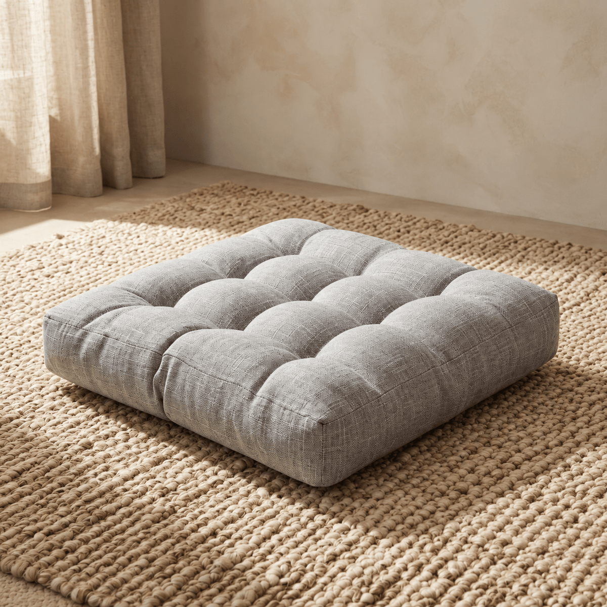 Noma - Tufted Square Floor Cushion — Light Grey / 53X53Cm in a clean warm-neutral product setting