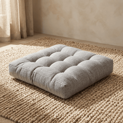 Noma - Tufted Square Floor Cushion — Light Grey / 53X53Cm in a clean warm-neutral product setting
