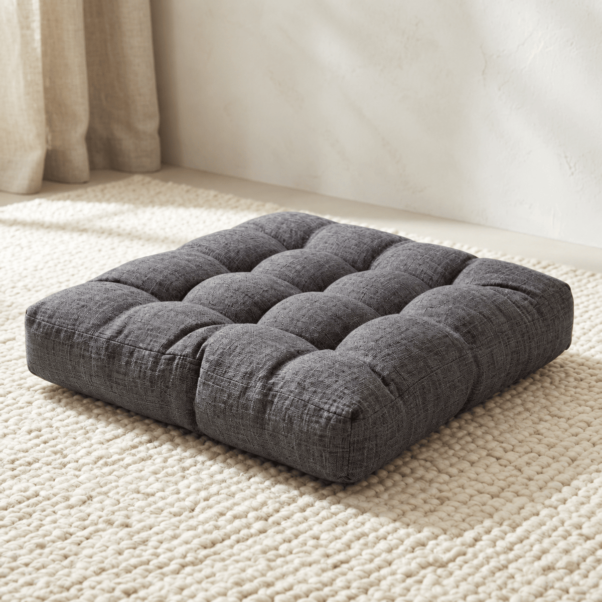 Noma - Tufted Square Floor Cushion — Dark Grey / 53X53Cm in a clean warm-neutral product setting