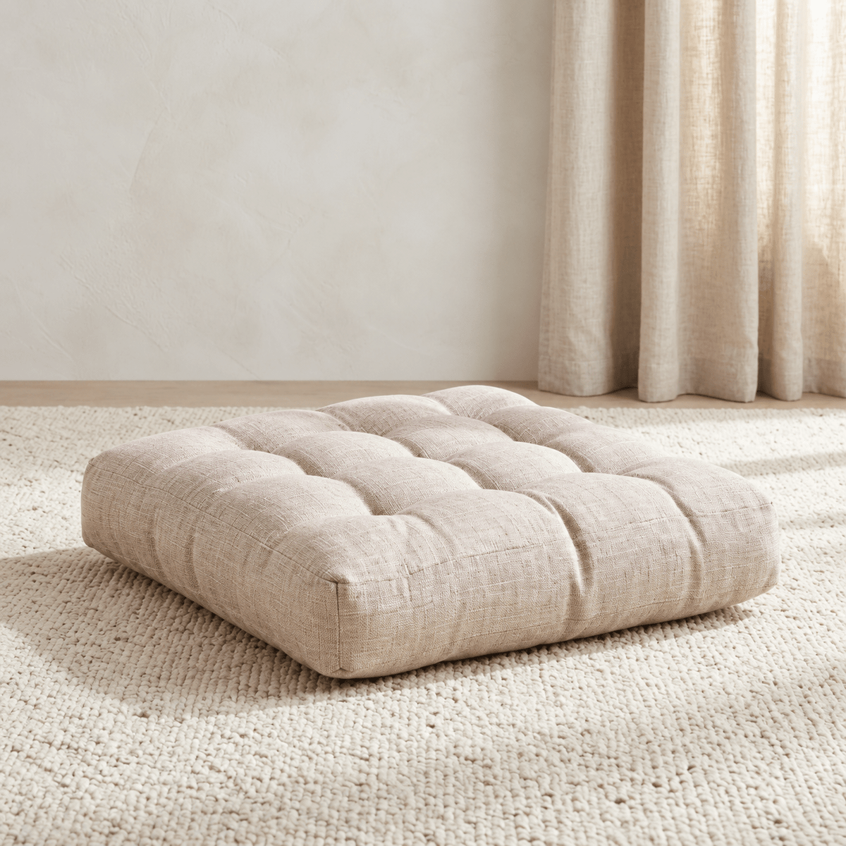 Noma - Tufted Square Floor Cushion — Cream / 53X53Cm in a clean warm-neutral product setting