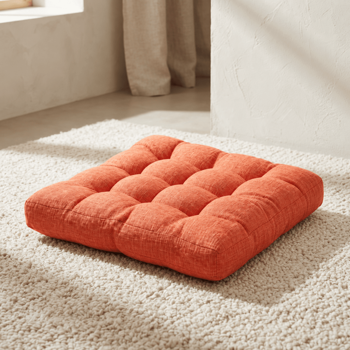 Noma - Tufted Square Floor Cushion — Orange / 53X53Cm in a clean warm-neutral product setting