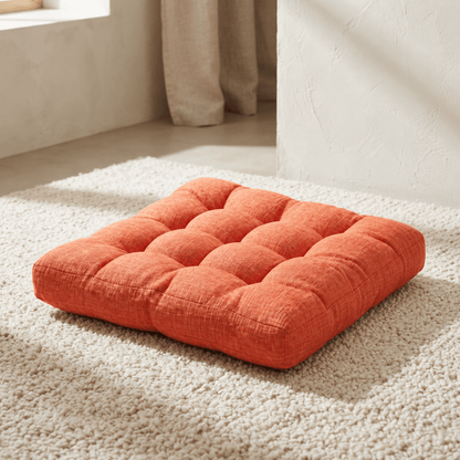 Noma - Tufted Square Floor Cushion — Orange / 53X53Cm in a clean warm-neutral product setting