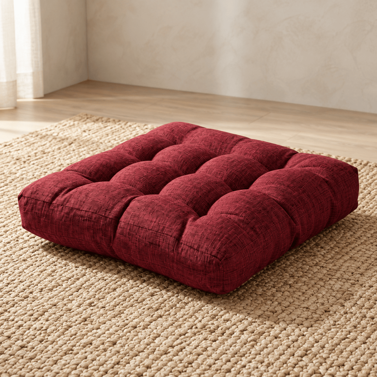 Noma - Tufted Square Floor Cushion — Red / 53X53Cm in a clean warm-neutral product setting