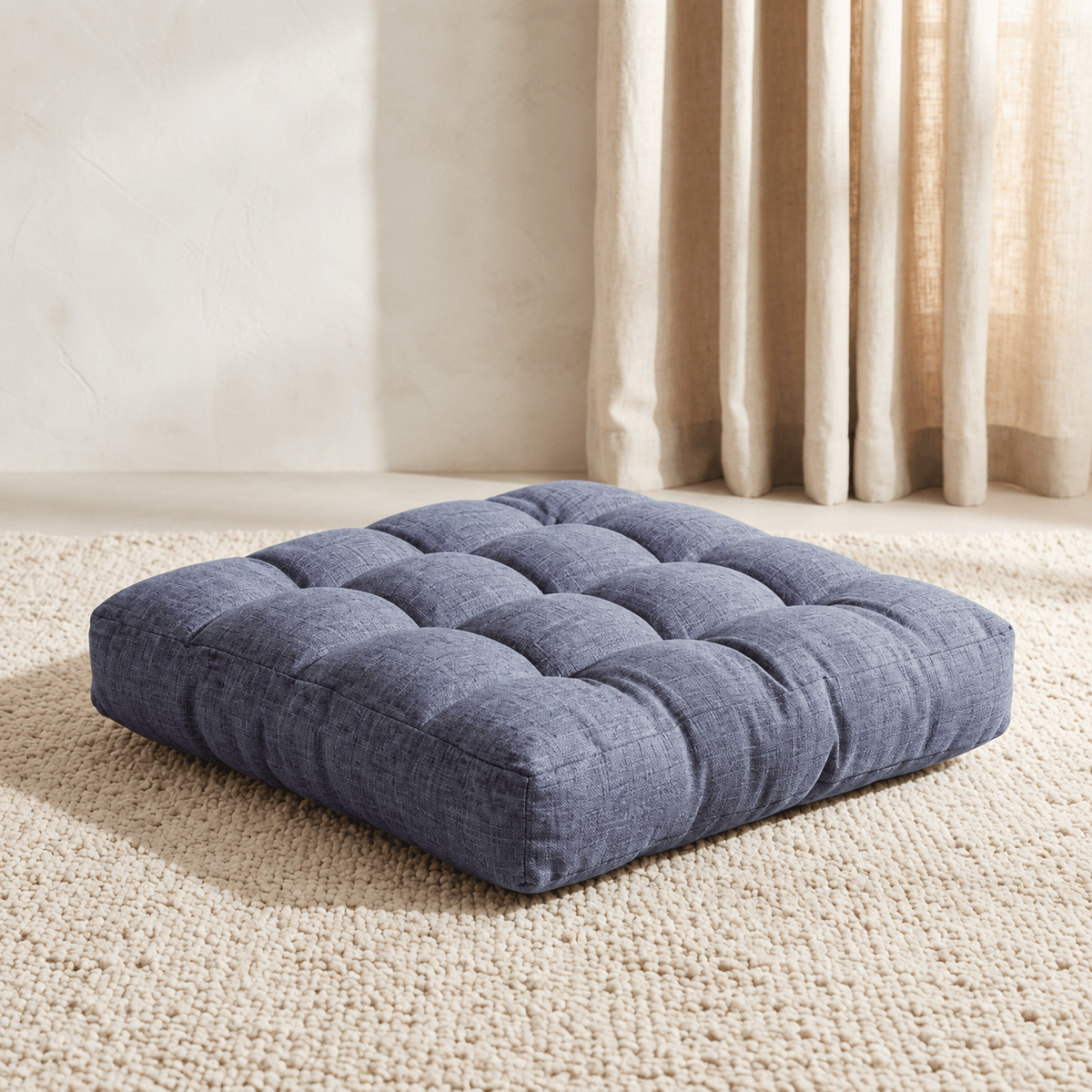 Noma - Tufted Square Floor Cushion — Blue / 53X53Cm in a clean warm-neutral product setting