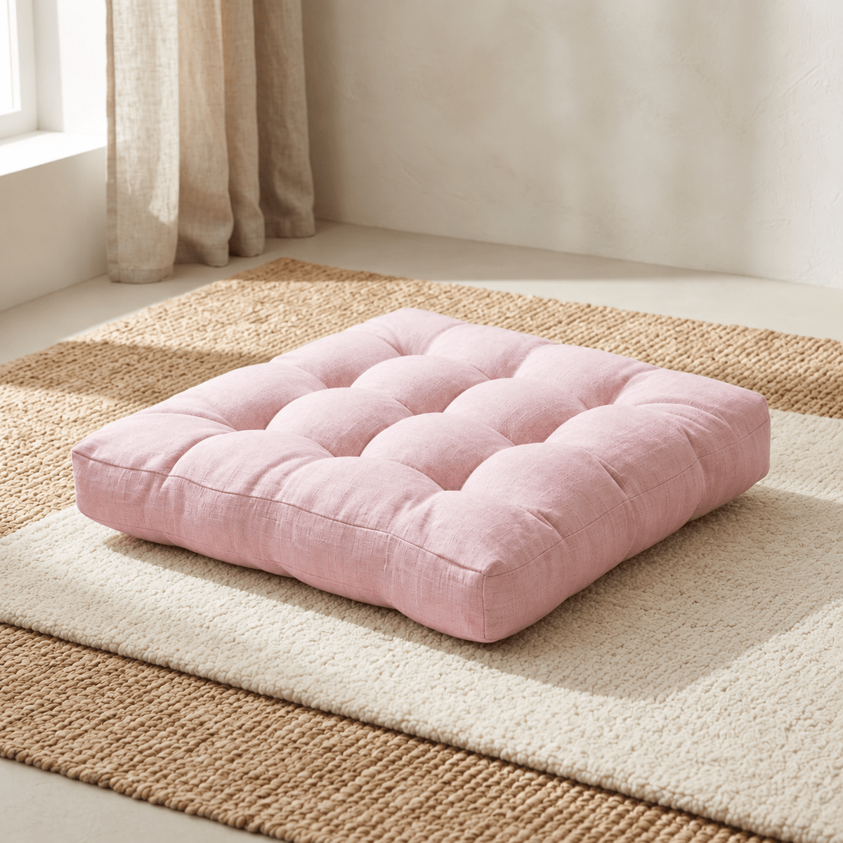 Noma - Tufted Square Floor Cushion — Pink / 53X53Cm in a clean warm-neutral product setting