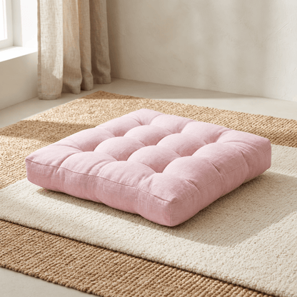 Noma - Tufted Square Floor Cushion — Pink / 53X53Cm in a clean warm-neutral product setting