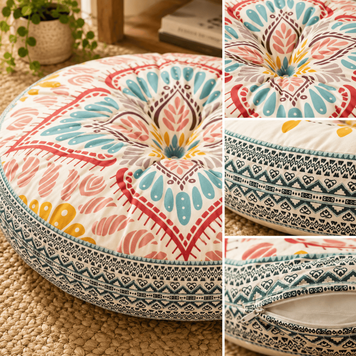 Mira - Colorful Boho Round Floor Cushion - Urban Alcove