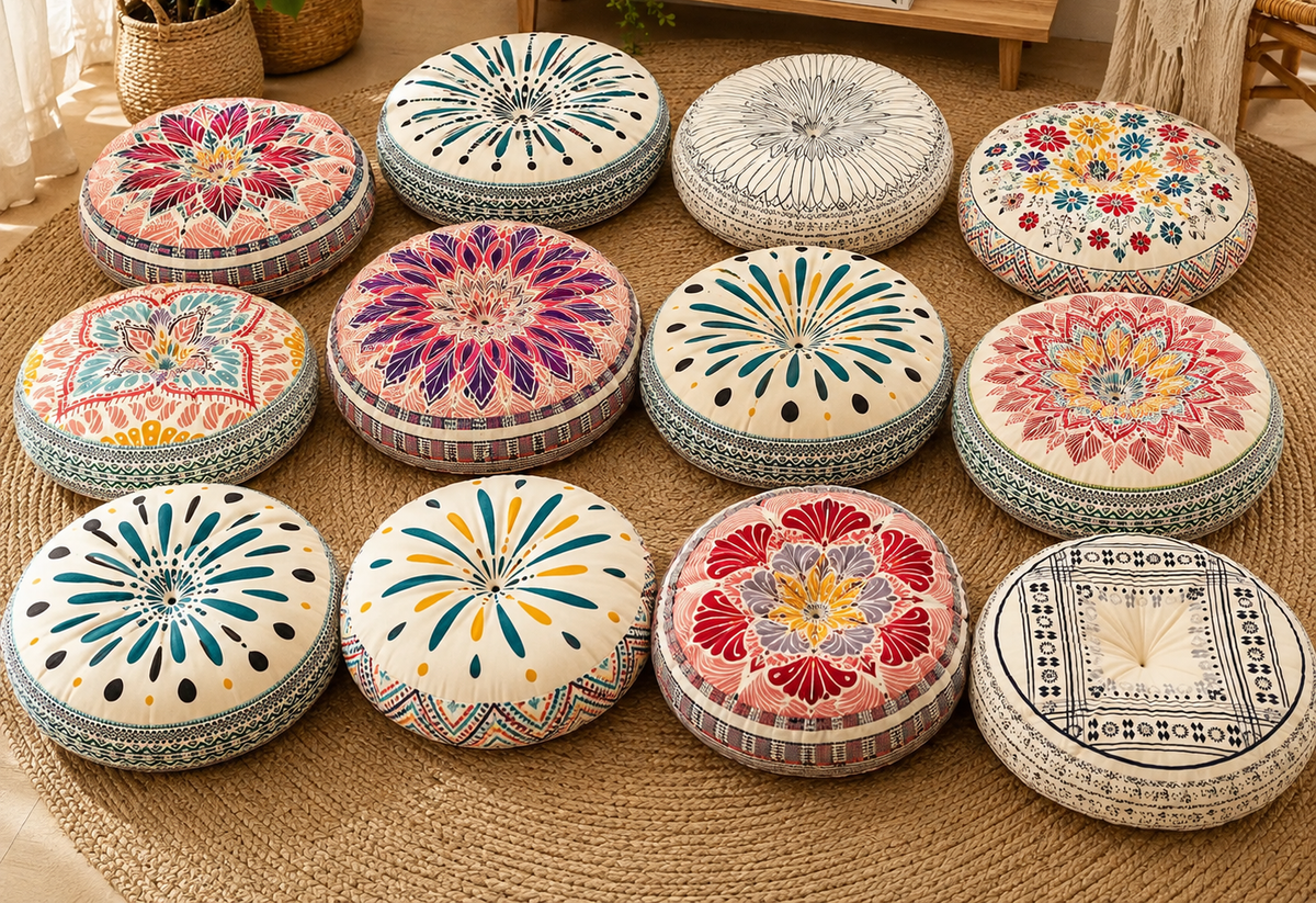 Mira - Colorful Boho Round Floor Cushion - Urban Alcove