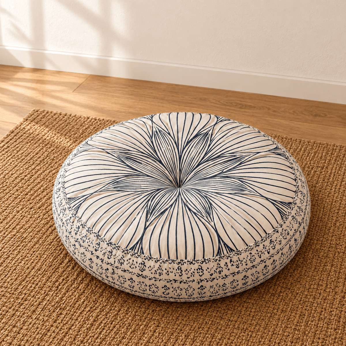 Mira - Colorful Boho Round Floor Cushion — Style 9 / 45X45X8Cm in a clean warm-neutral product setting
