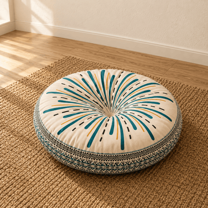 Mira - Colorful Boho Round Floor Cushion — Style 4 / 45X45X8Cm in a clean warm-neutral product setting