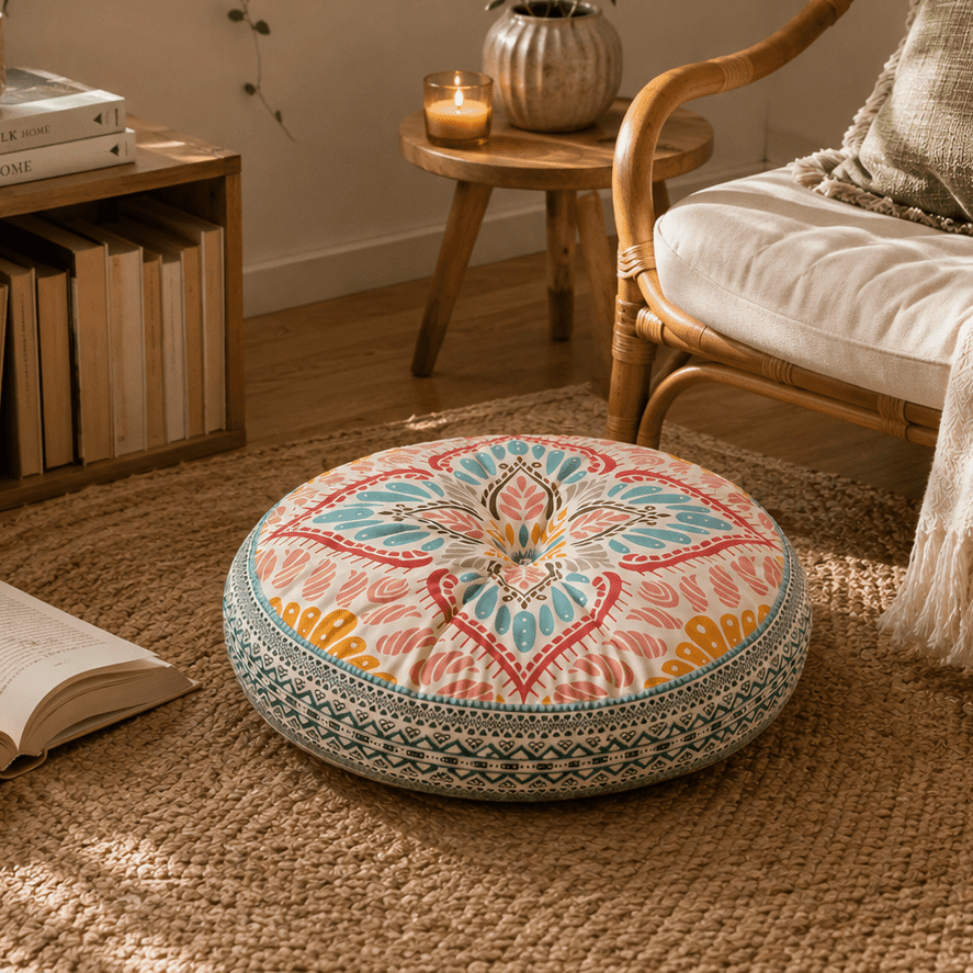 Mira - Colorful Boho Round Floor Cushion - Urban Alcove