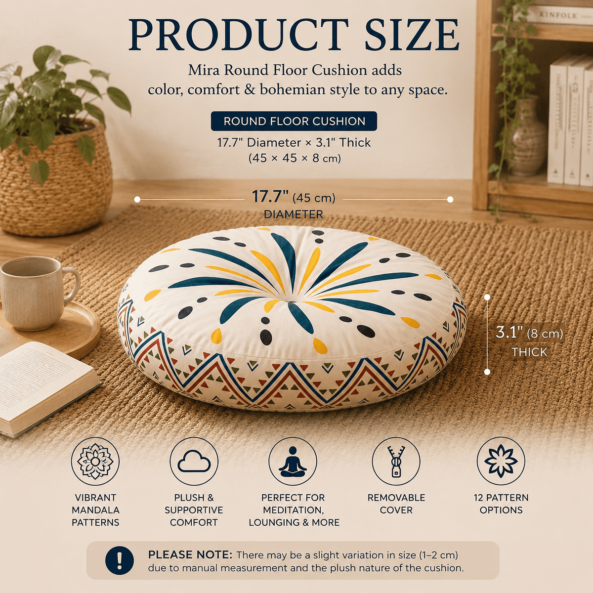 Mira - Colorful Boho Round Floor Cushion - Urban Alcove