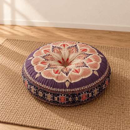 Mira - Colorful Boho Round Floor Cushion — Style 8 / 45X45X8Cm in a clean warm-neutral product setting