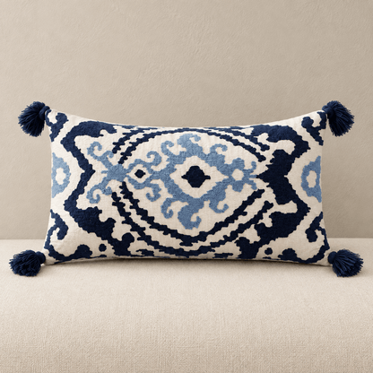 Zuri - Moroccan Embroidered Tassel Pillow Cover — Charles 30X60Cm in a clean warm-neutral product setting