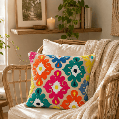 Zuri - Moroccan Embroidered Tassel Pillow Cover - Urban Alcove