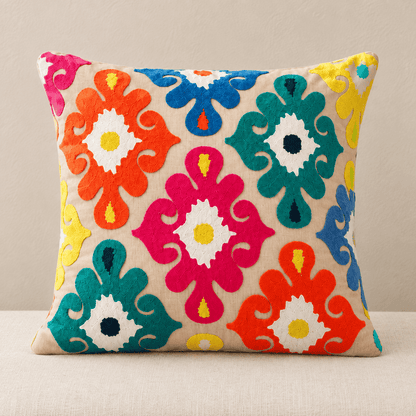 Zuri - Moroccan Embroidered Tassel Pillow Cover — Xzar 45X45Cm in a clean warm-neutral product setting