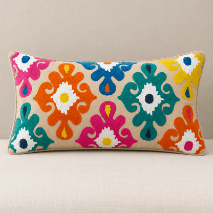 Zuri - Moroccan Embroidered Tassel Pillow Cover — Xzar 30X60Cm in a clean warm-neutral product setting