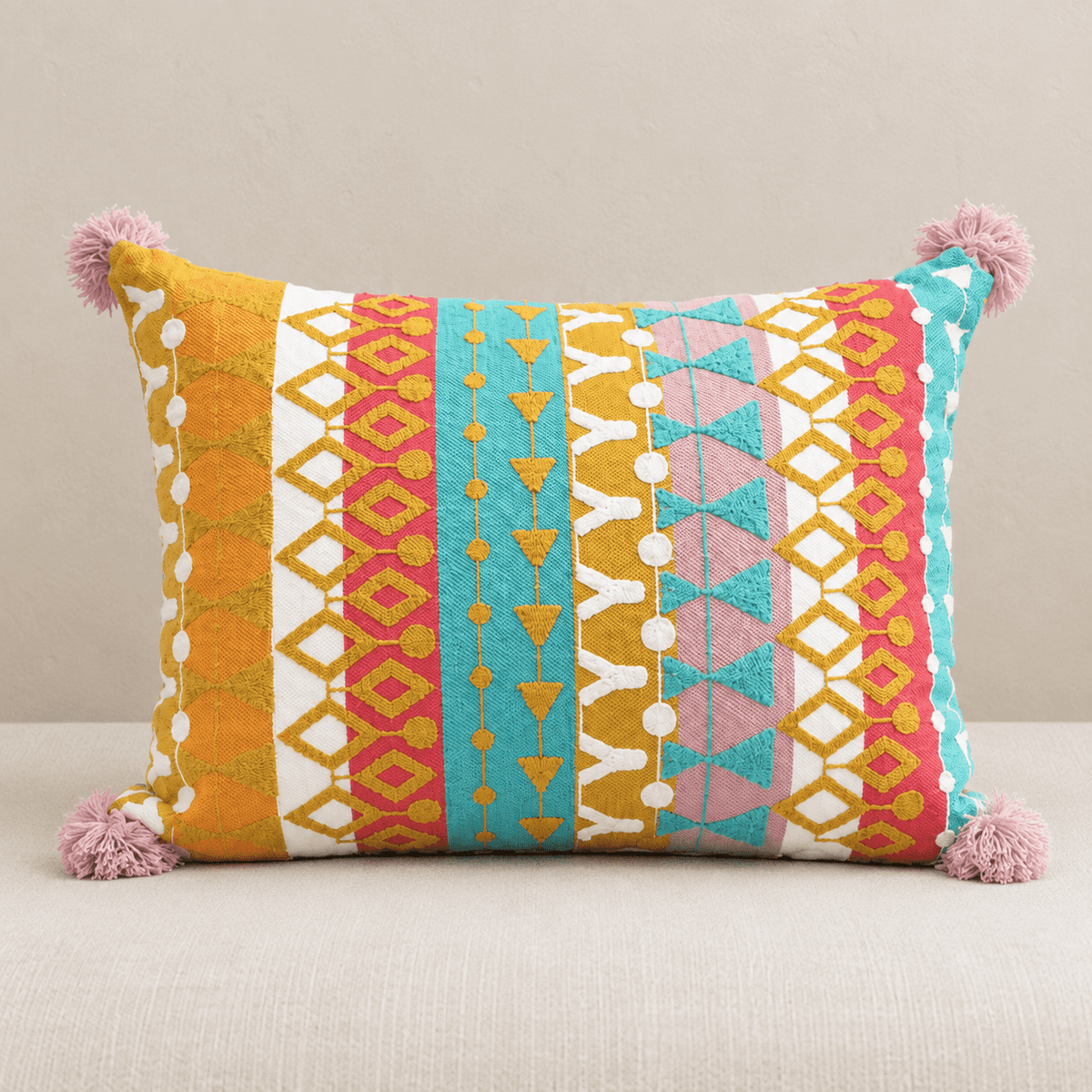 Zuri - Moroccan Embroidered Tassel Pillow Cover — Orange 35X45Cm in a clean warm-neutral product setting