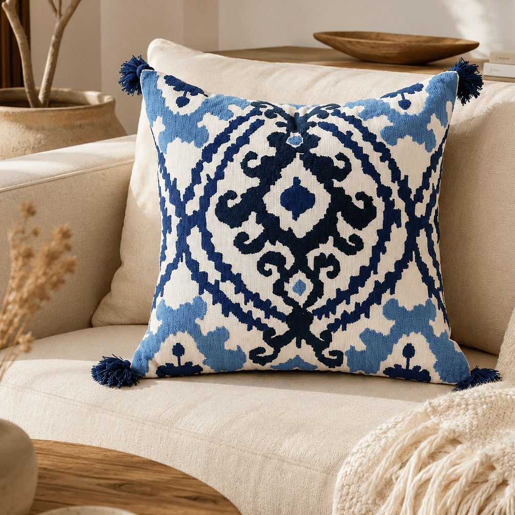 Zuri - Moroccan Embroidered Tassel Pillow Cover - Urban Alcove