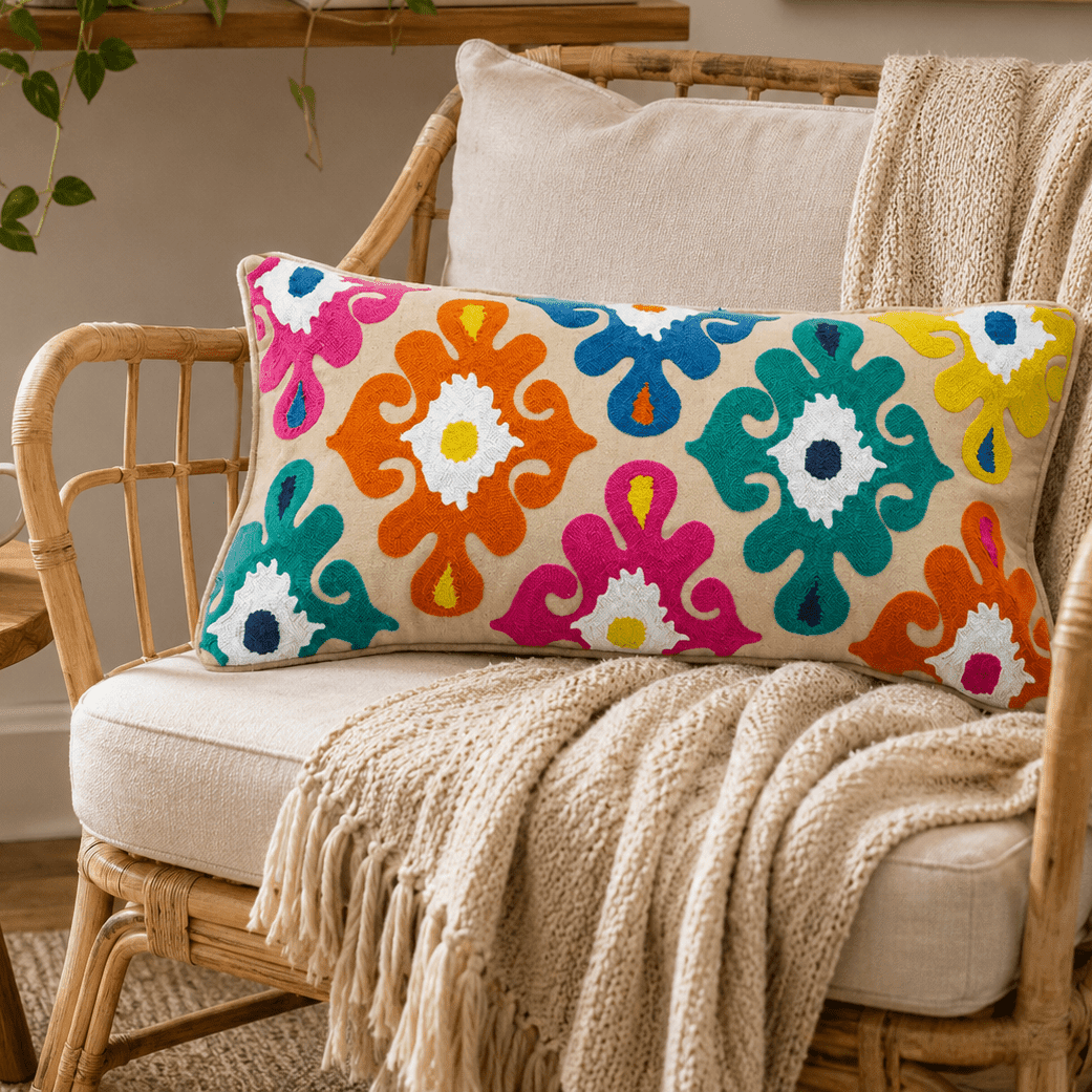Zuri - Moroccan Embroidered Tassel Pillow Cover - Urban Alcove