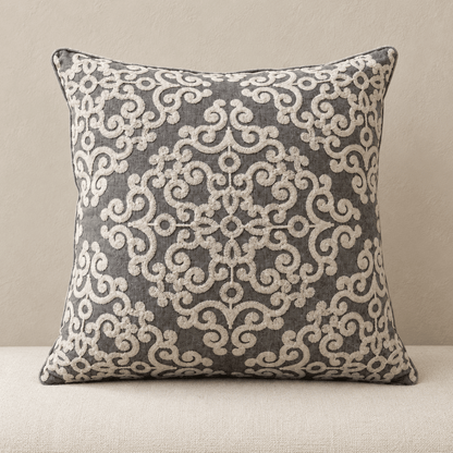 Zuri - Moroccan Embroidered Tassel Pillow Cover — Rainey 45X45Cm in a clean warm-neutral product setting