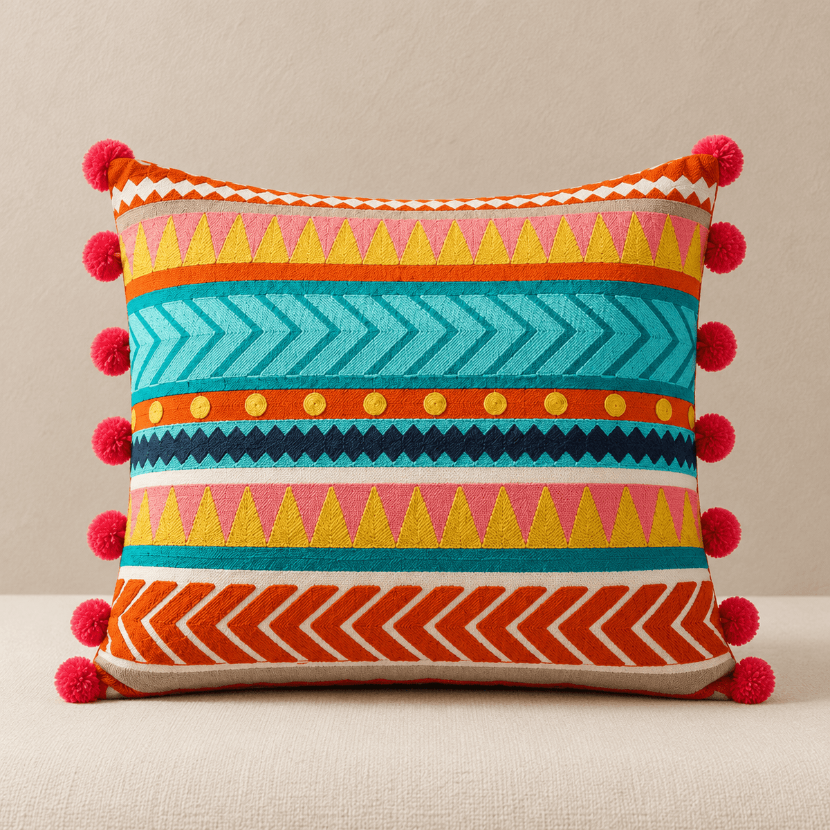 Zuri - Moroccan Embroidered Tassel Pillow Cover — Lian 35X45Cm in a clean warm-neutral product setting