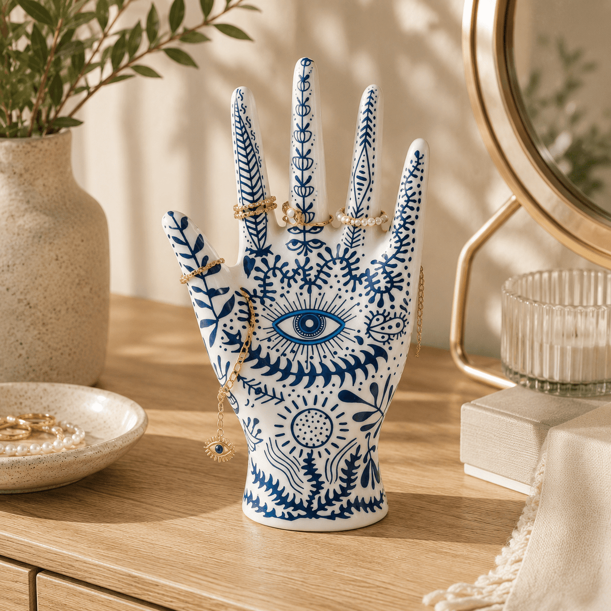 Amara - Hamsa Ceramic Jewelry Holder - Urban Alcove
