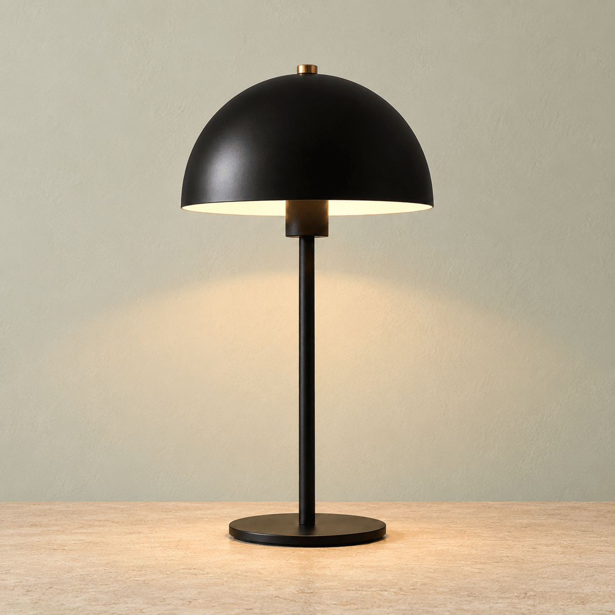 Lumi - Modern Mushroom Table Lamp — Black / US Plug in a clean warm-neutral product setting