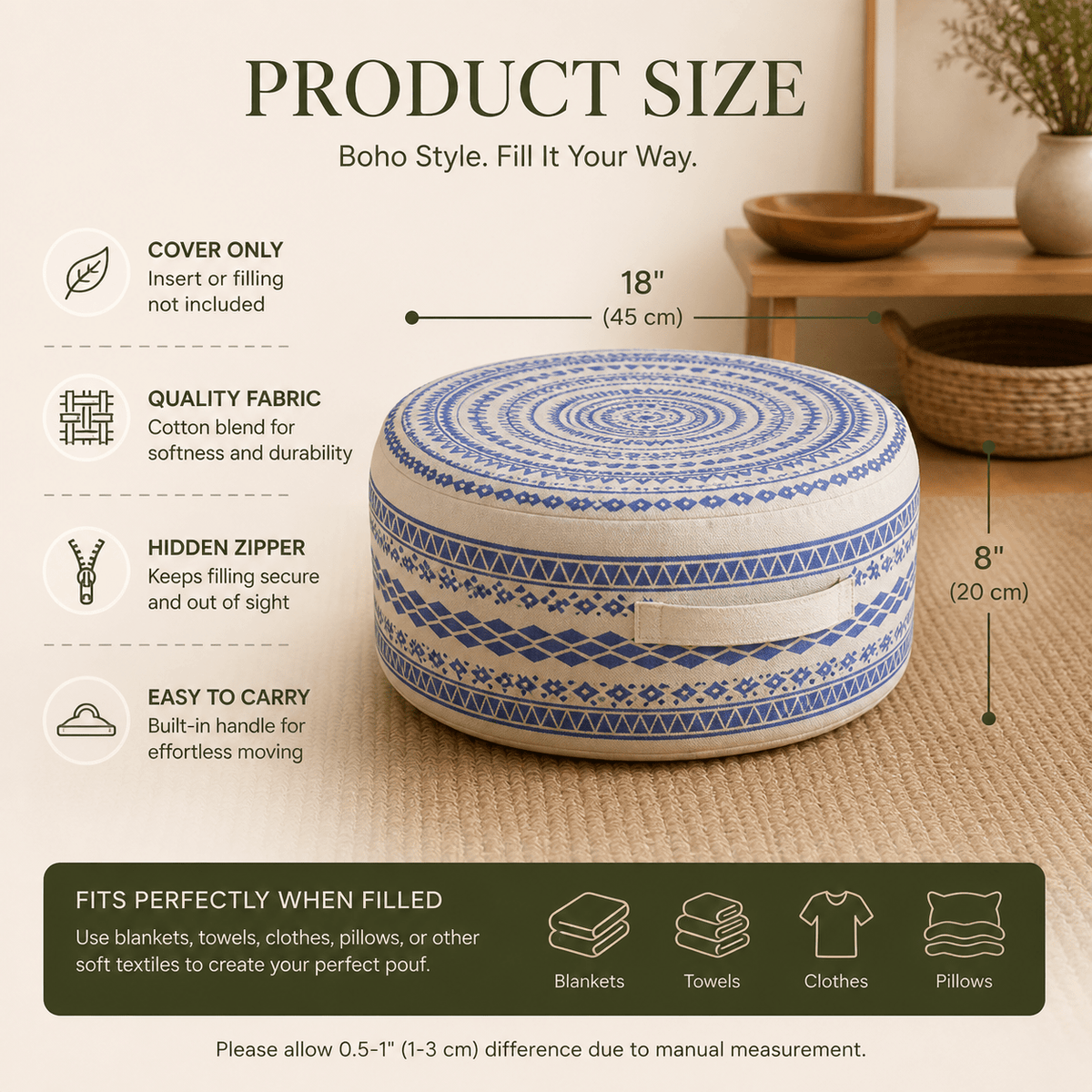 Koa - Geometric Boho Pouf Cover - Urban Alcove