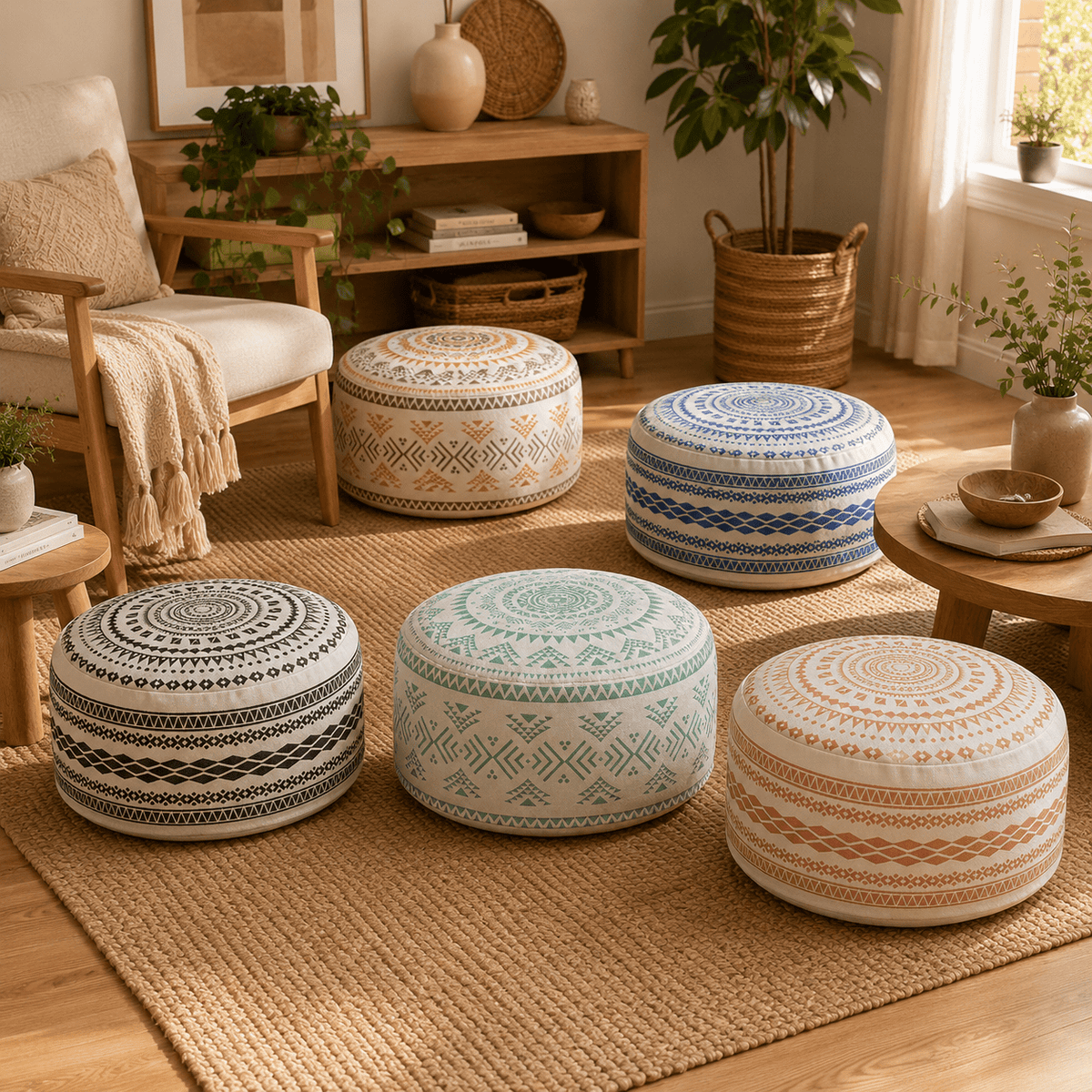 Koa - Geometric Boho Pouf Cover - Urban Alcove