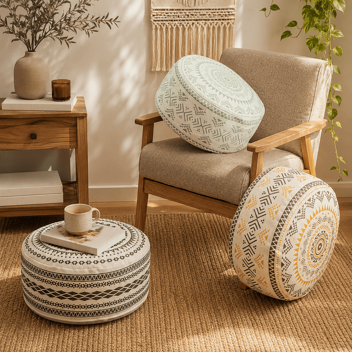 Koa - Geometric Boho Pouf Cover - Urban Alcove