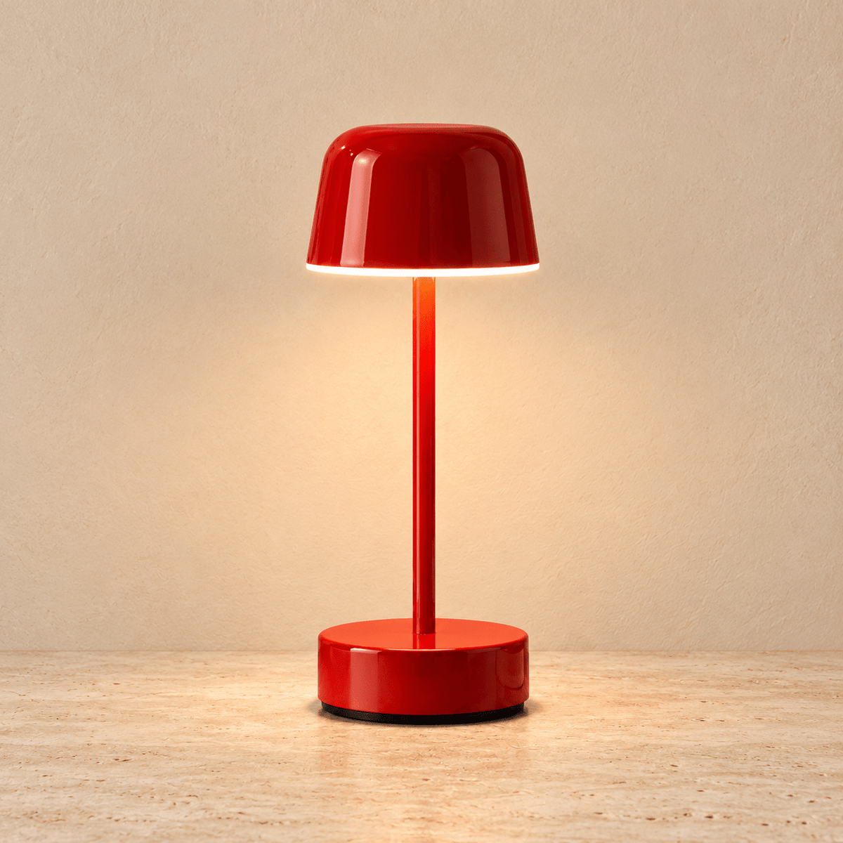 Vela - Cordless Rechargeable Mushroom Table Lamp — Red / USB in a clean warm-neutral product setting