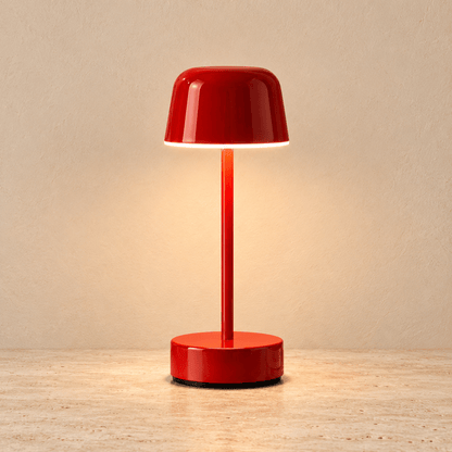 Vela - Cordless Rechargeable Mushroom Table Lamp — Red / USB in a clean warm-neutral product setting
