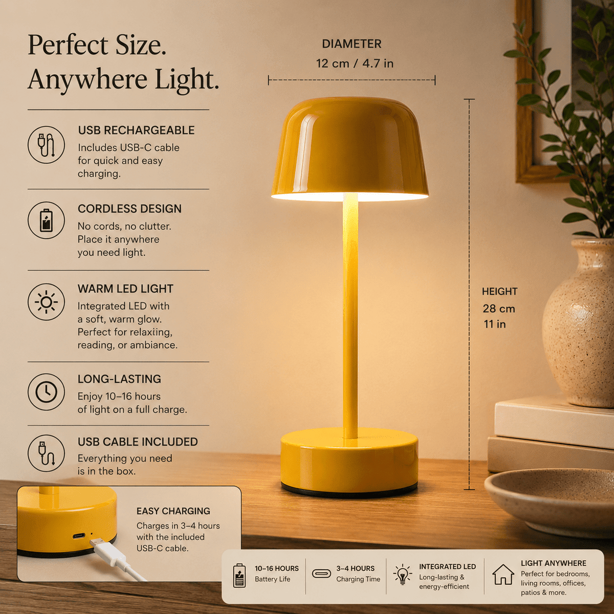 Vela - Cordless Rechargeable Mushroom Table Lamp - Urban Alcove