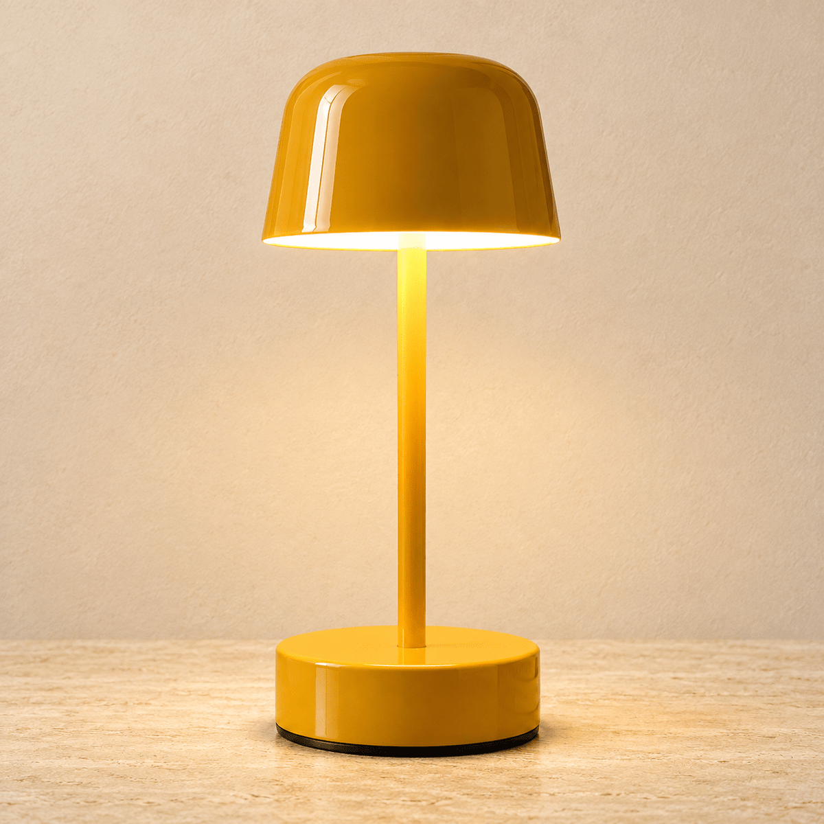 Vela - Cordless Rechargeable Mushroom Table Lamp — Yellow / USB in a clean warm-neutral product setting