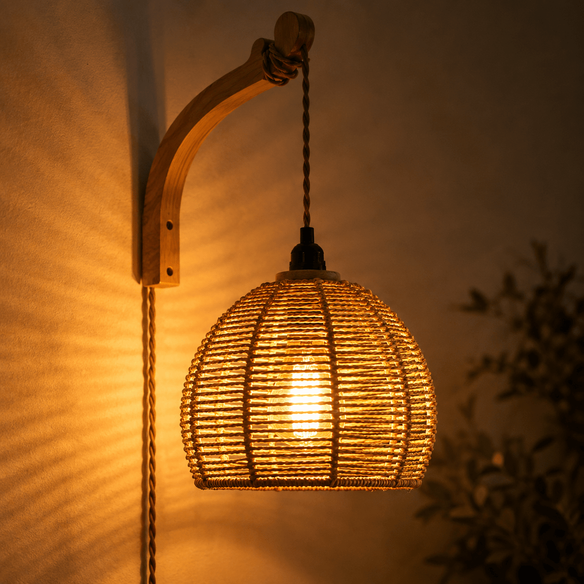 Rattan Glow - Boho Plug-In Wall Sconce - Urban Alcove