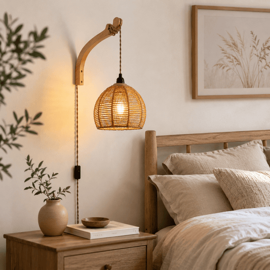 Rattan Glow - Boho Plug-In Wall Sconce - Image