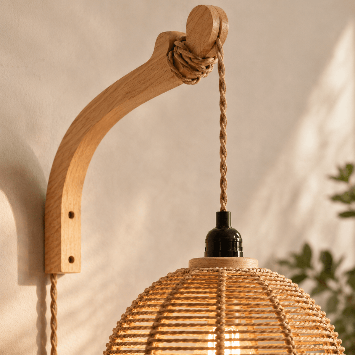 Rattan Glow - Boho Plug-In Wall Sconce - Urban Alcove
