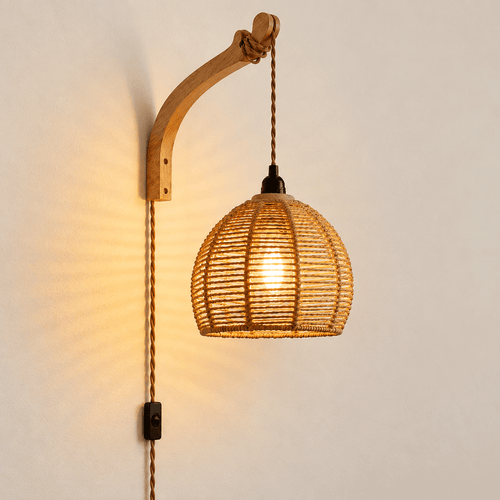 Rattan Glow - Boho Plug-In Wall Sconce