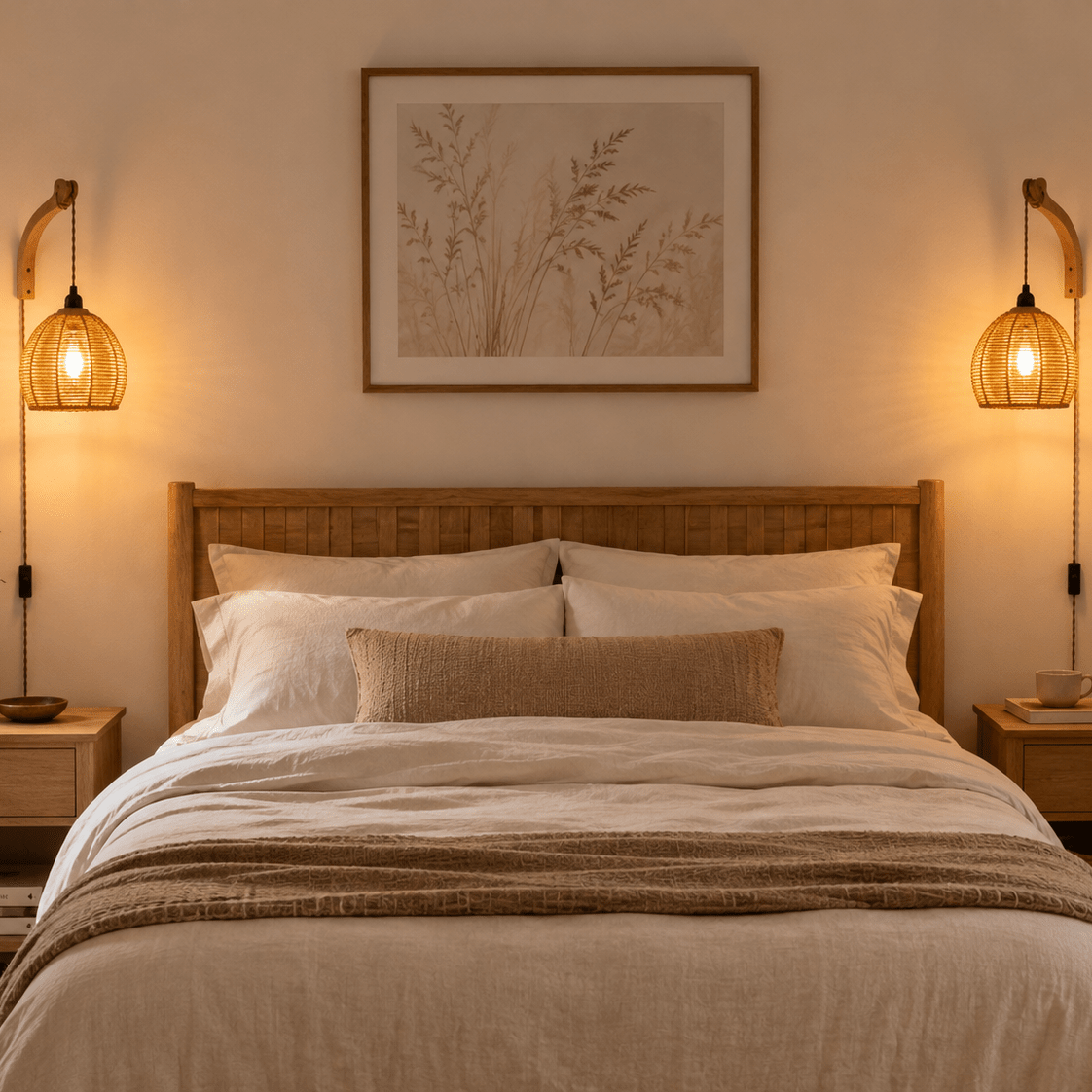 Rattan Glow - Boho Plug-In Wall Sconce - Urban Alcove
