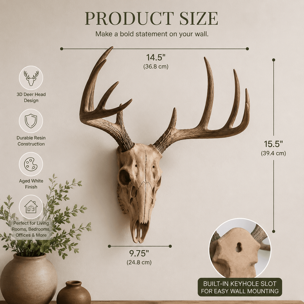 Elkwood - 3D Resin Deer Head Wall Sculpture - Urban Alcove