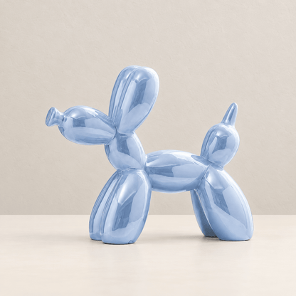 Art Deco Pup - Metallic Ceramic Balloon Dog Sculpture — Light Blue / Medium in a clean warm-neutral product setting