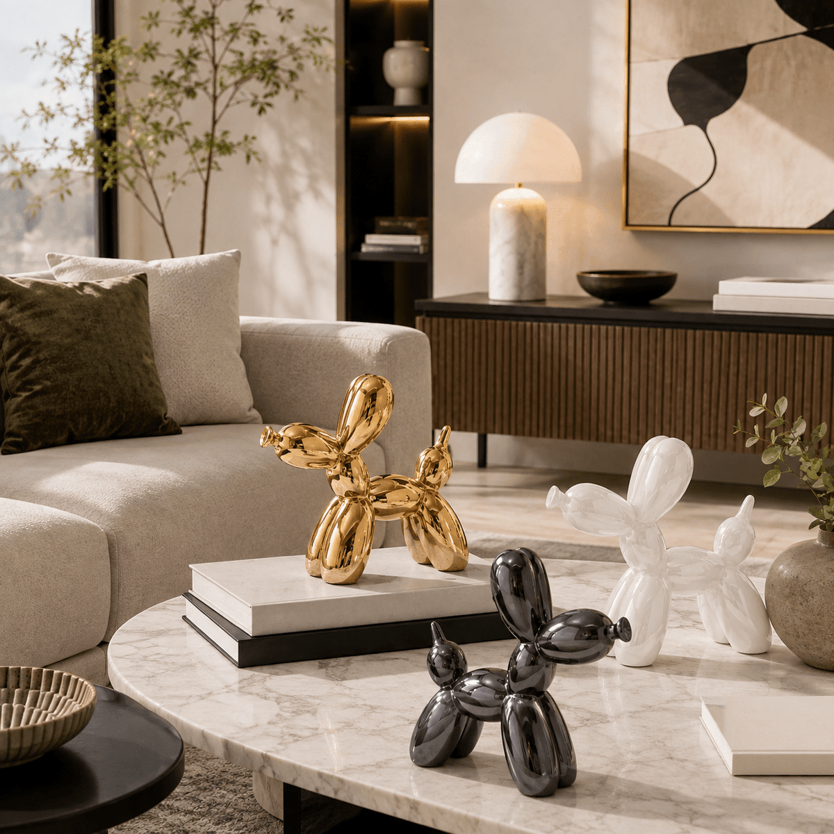 Art Deco Pup - Metallic Ceramic Balloon Dog Sculpture - Urban Alcove