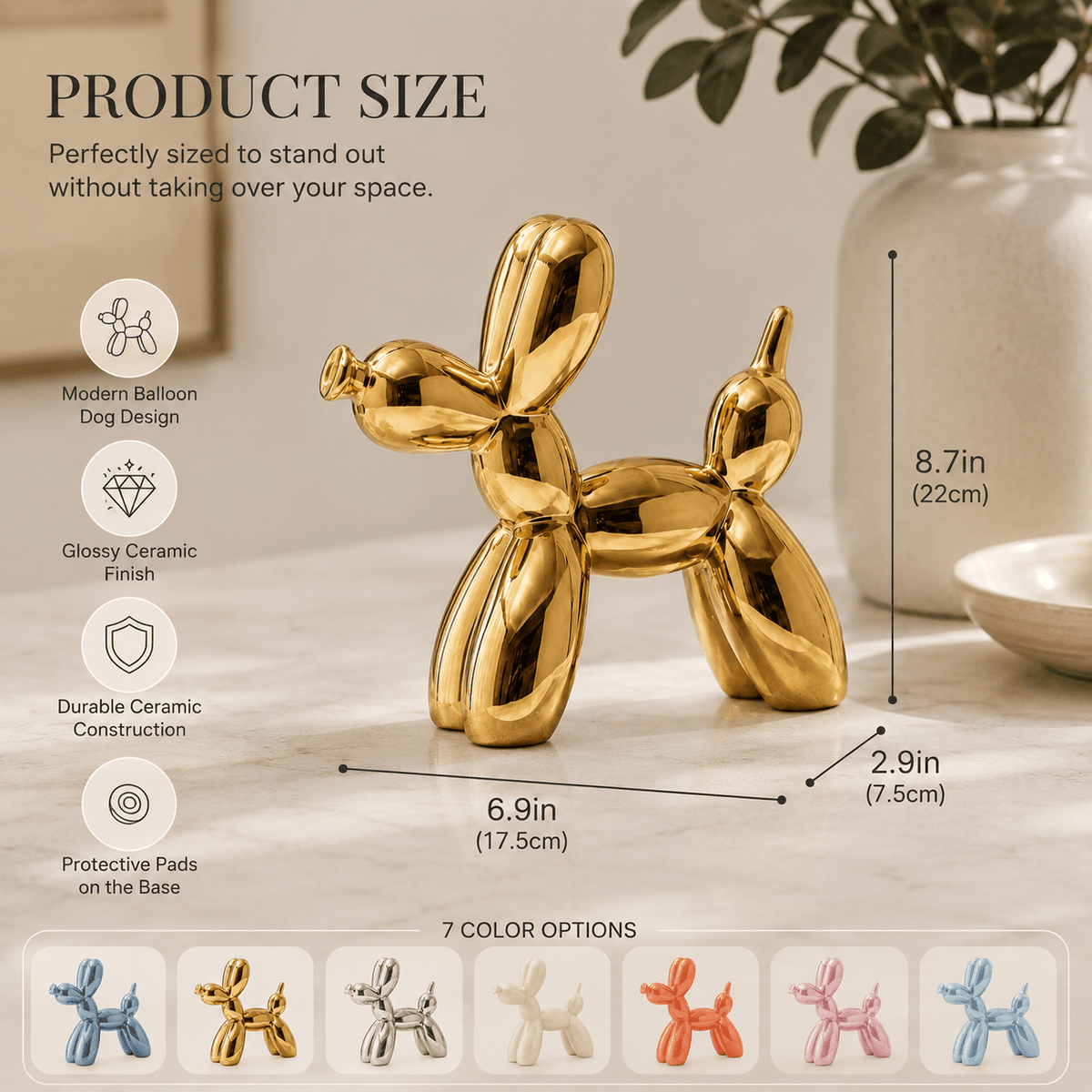 Art Deco Pup - Metallic Ceramic Balloon Dog Sculpture - Urban Alcove
