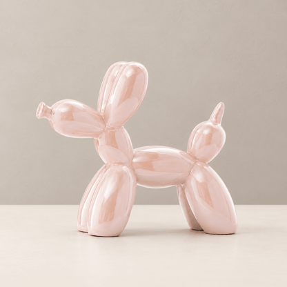 Art Deco Pup - Metallic Ceramic Balloon Dog Sculpture — Pink / Medium in a clean warm-neutral product setting